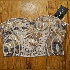 SHEIN Gold and Silver Sequin Strapless Top